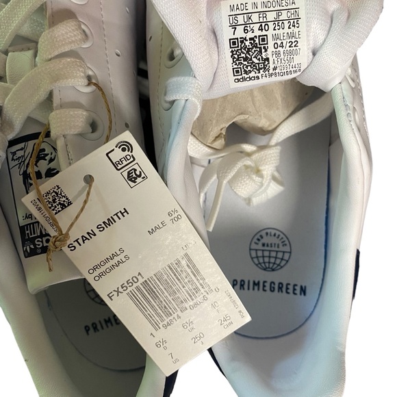 Adidas Stan Smith Shoes Mens Sneakers US Size 7 White Navy Blue FX5501 NEW - Picture 7 of 11